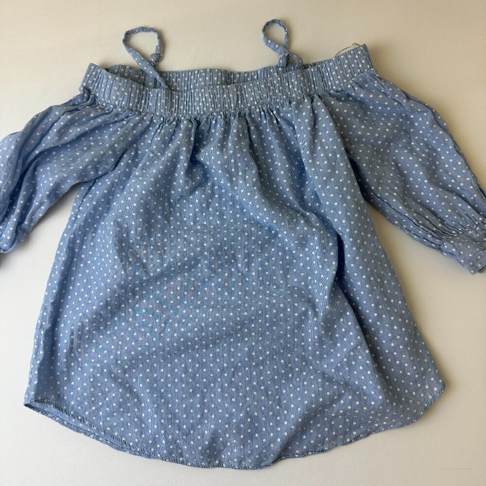 IN San Francisco Shirt Womens Small Off Shoulder Long Sleeve Polka Dot Blouse